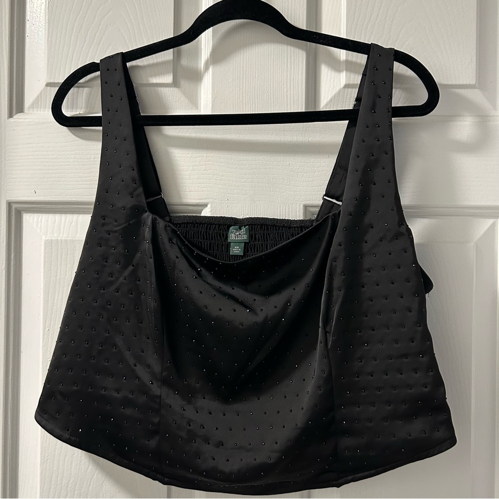 Wild Fable Black Satin Beaded Crop Top